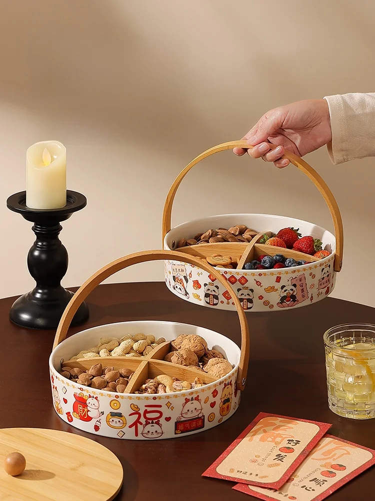 

Deluxe Candy Box Four ids Sna Storage Holder Living Room Walnut Nut Dry Fruit Storage Box Cerc Material Fruit Di
