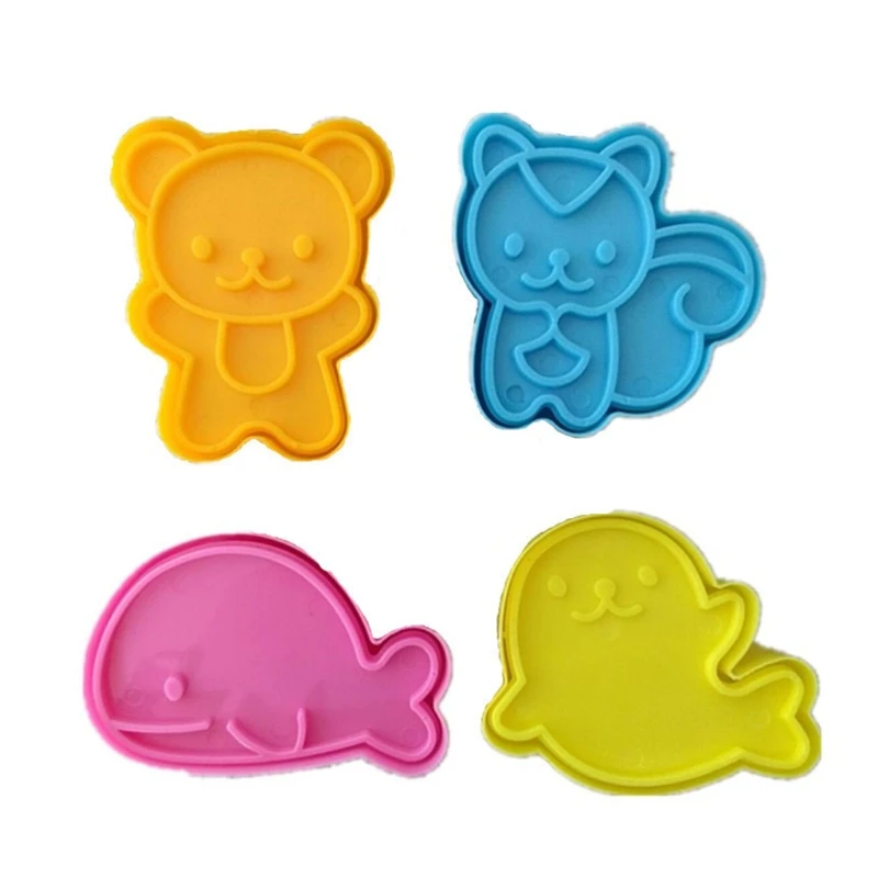 

367A 4 Pcs Sandwich Mold Bear Squall Whale Seal Cookie Mold Riceball Maker