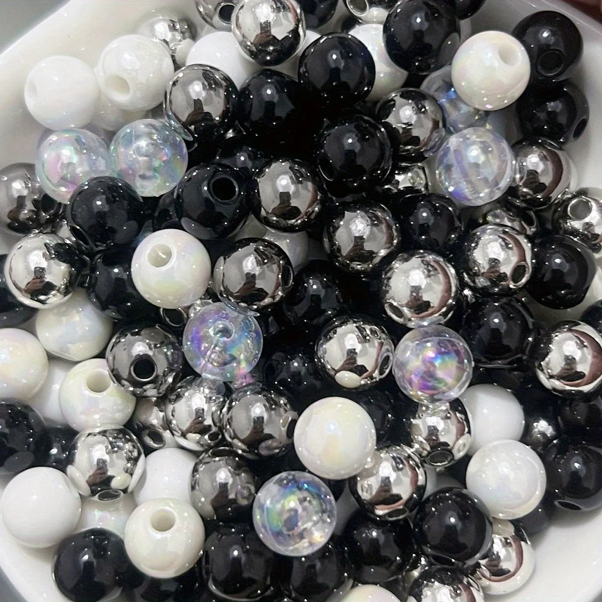 8mm 400/200pcs Frosted Acrylic Beads in Black, White, with AB Coating - Versatile Mix for DIY Jewelry Making Supplies view 4