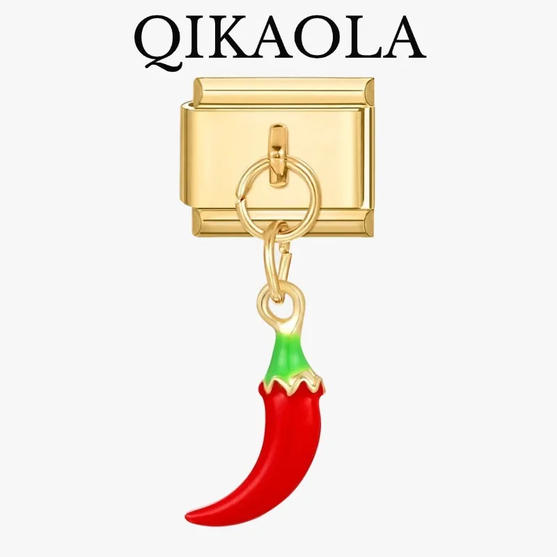 1pc Red Pepper, Peas, Avocado, Watermelon Fruit Style Italian Charms Fit 9mm Stainless Steel Bracelet Diy Jewelry Making