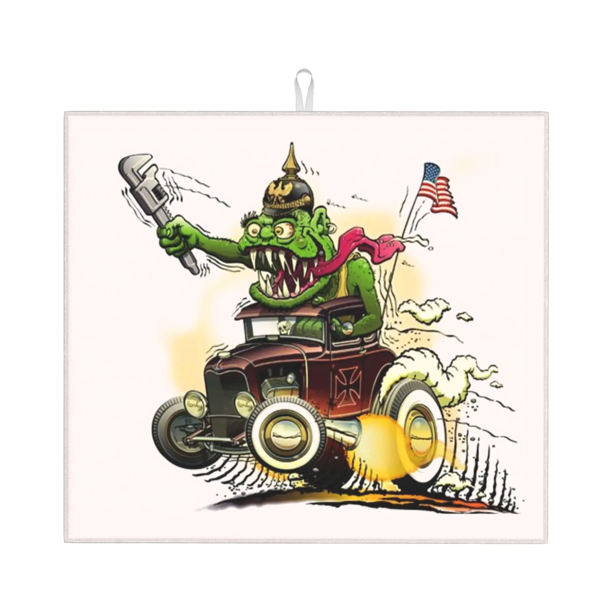 Cartoon Monster Non Slip Kitchen Counter Protector Mat Barware Tableware Reusable Rat Fink Bathroom Drying Mat For Kitchen