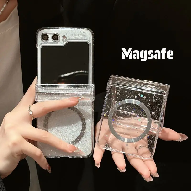 

Transparent Shiny Magnetic for Samsung Galaxy Z Flip 7 6 5 4 Protective Back Cover for ZFlip5 ZFlip6 ZFlip7 Case Shell