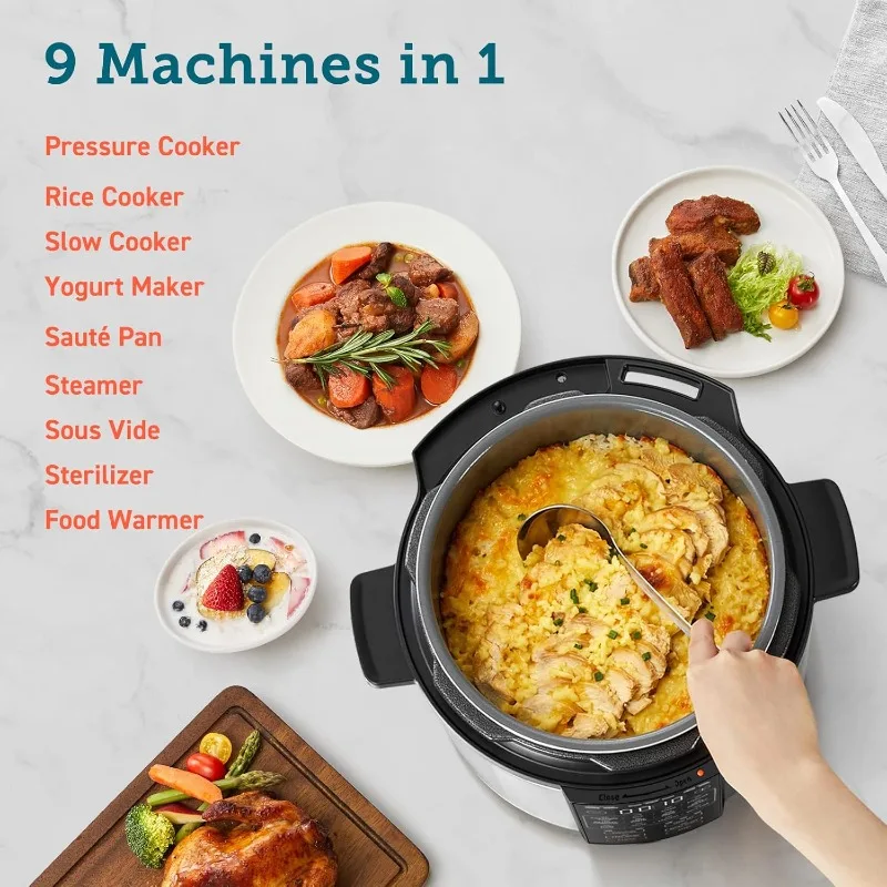 Pressure Cooker Electric 6 qt, 9-in-1 Instant Multi Kitchen Appliances, Safer Venting Design, Rice Cooker, Slow Cooking Pot