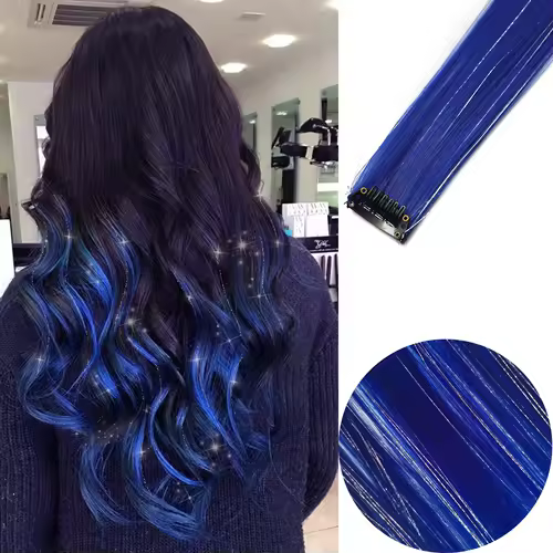 Clip in Hair Extensions Colored Party Highlights 22 inches 6pcs/pack Multi-colors Straight Hair Synthetic Hairpieces Royal Blue - Image 24