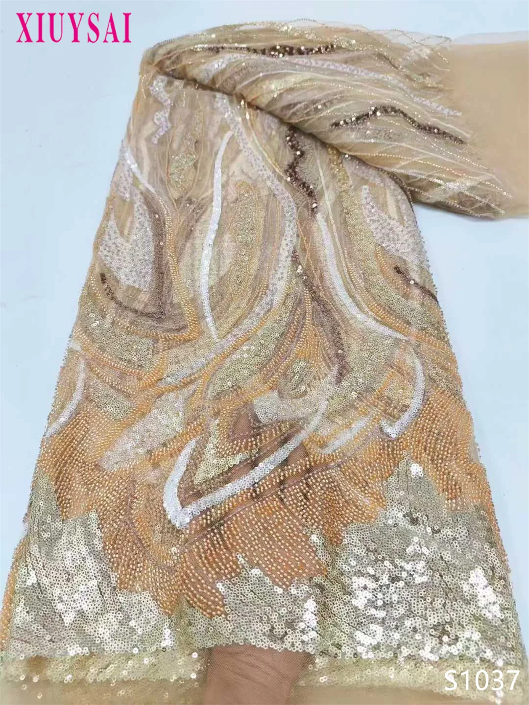 

African Lace Fabric 2025 Sequins Beaded Embroidery Groom Nigerian Bridal High Quality French Tulle Lace Fabric For Wedding Dress