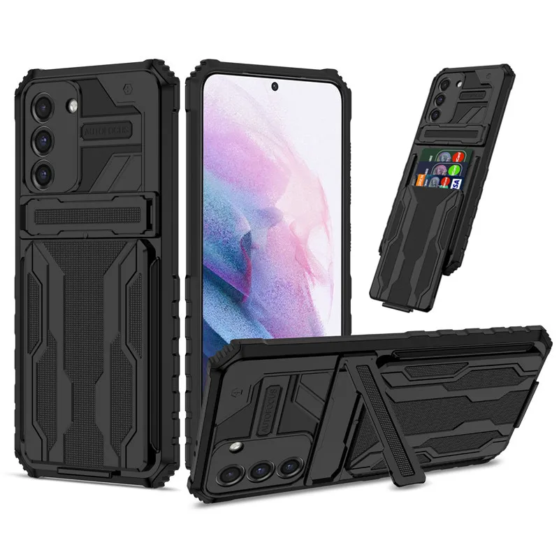 

For Samsung Galaxy S21 Plus S20 FE Note 20 Case Shockproof Armor With Card Slot Kickstand Phone Cases for S22 Ultra Back Cover