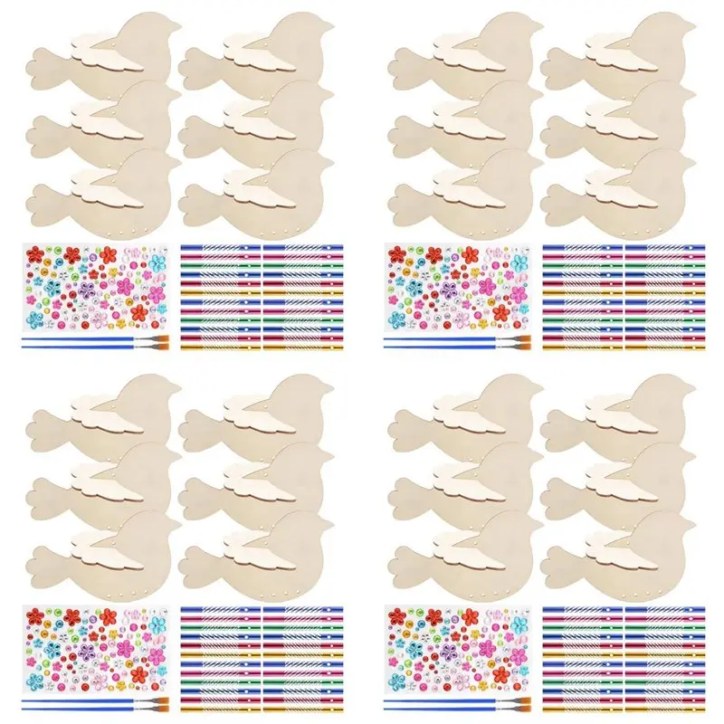 

24 Pack 3D Bird Wind Chime Craft Kit For Kids,DIY Paint And Build Wooden Animal Crafts Set Birthday Gifts For Girls/Boys