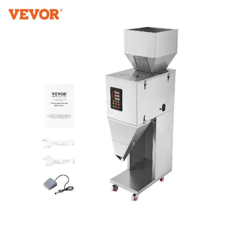 

VEVOR 10-999g Particle Filling Machine Automatic Powder Weighing Filler with Foot Pedal for Beans Seeds Tea Granular Packing