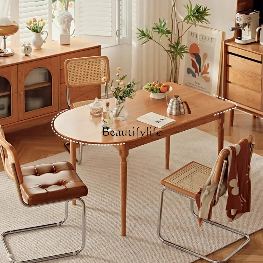 Nordic solid wood peninsula log dining table island table against the wall Japanese retro cherry wood simple oval dining table