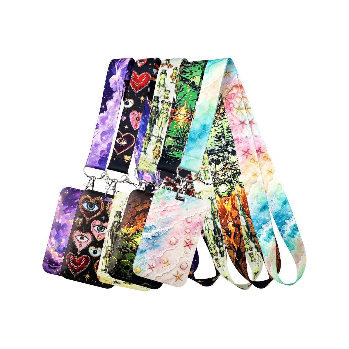 Purple Galaxy Lanyard Card Holder ID Badge Sleeve for Student Staff Credential Cover School Office Travel Holiday Party Gift