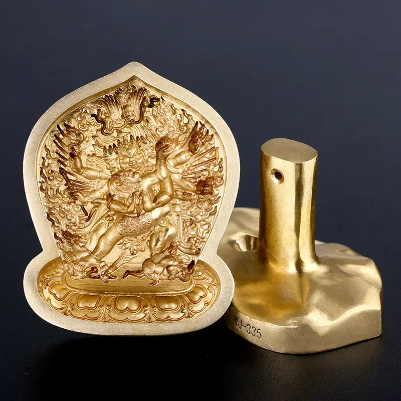 Brass Vajrakilaya and Hayagriva Tsa Tsa Molds Hand Polished Buddhist Tools for Clay Sculpture, Religious Handicraft Accessory