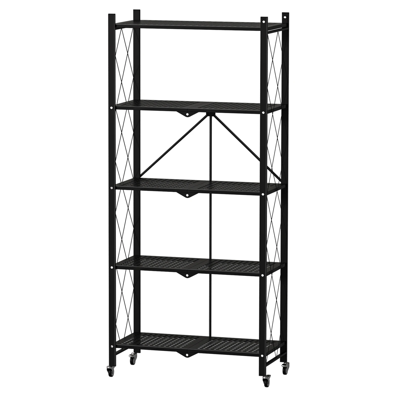 Foldable Storage Shelves Expandable Folding Bookshelf Wheels Collapsible Adjustable Storage Rack Metal Shelves Storage Pantry