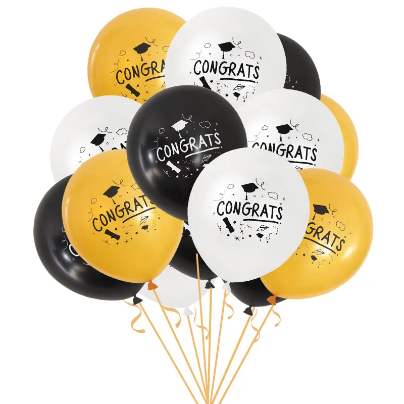 

10/15pcs Graduation Balloons 12inch Gold Black White Congrats Latex Balloon Set Congratulations Grad Party Decoration Supplies 7