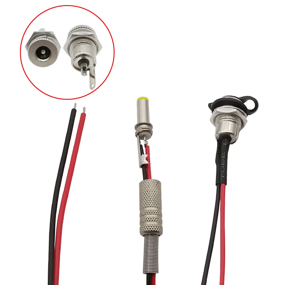 5Pcs 5.5 x 2.1mm / 5.5 x 2.5mm DC099 DC Power Female Jack Connector Adapter With 20AWG Cable Wires 10/15/20CM