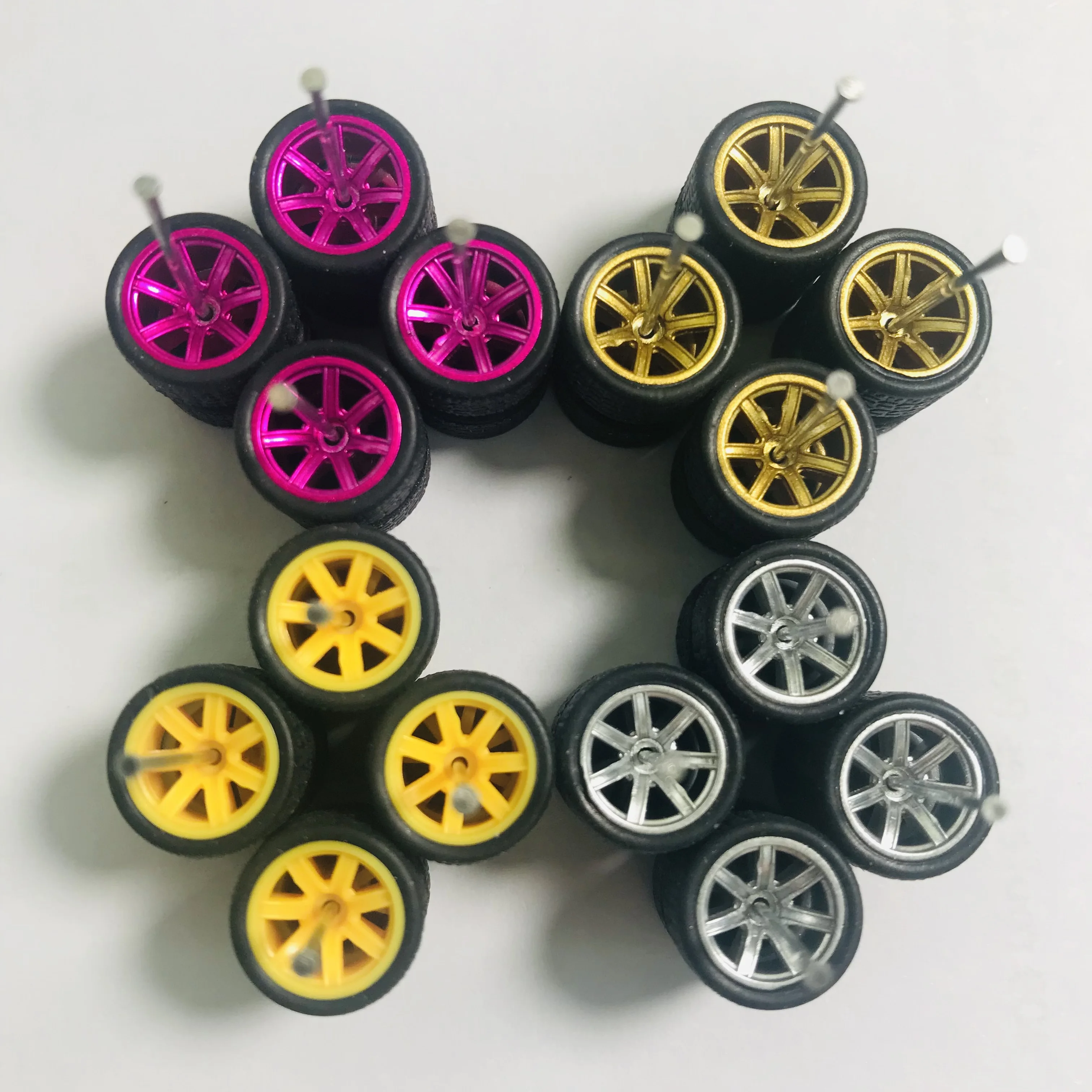 8sets 11mm wheels for 1/64 Scale Alloy Car Models 1/64 wheels with 1/64 Tires + Axles for Hot Wheel/Matchbox/Domeka/Tomy 1:64