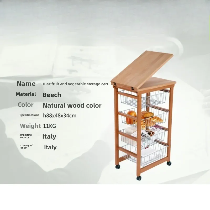Solid wood dining car Multifunctional household side cabinet, shelf storage cart