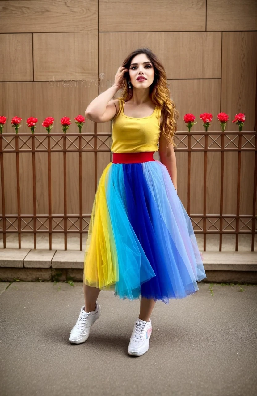 

Women's Rainbow Tutu Skirts Layered Fluffy Tulle Petticoat Colorful Knee-length Elastic Waist Underskirt Carnival Party Skirts