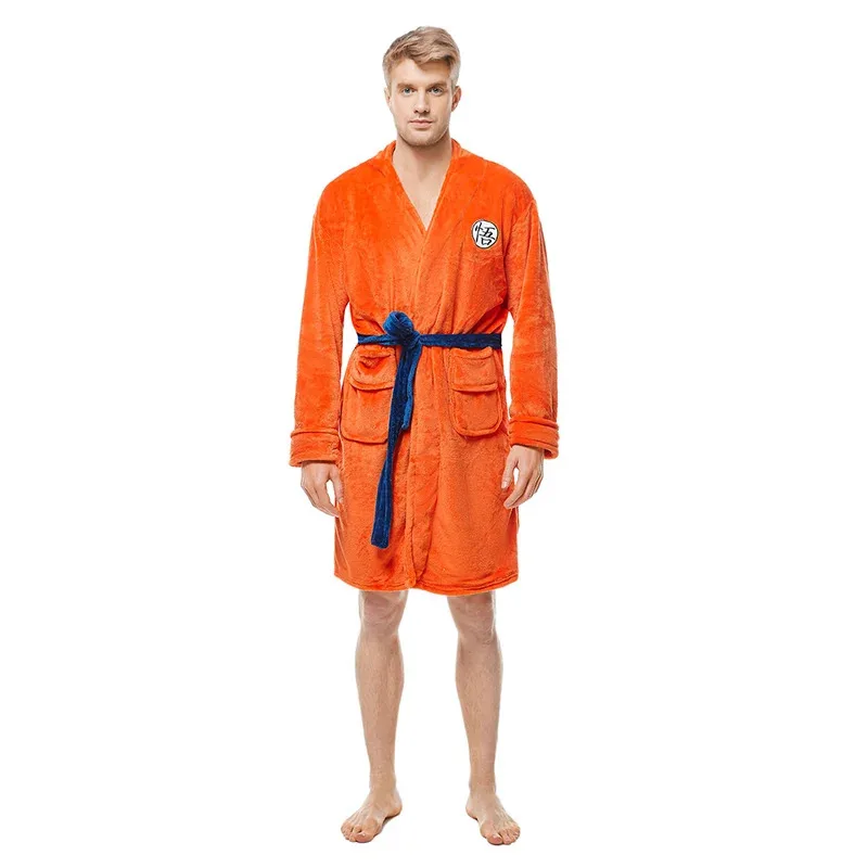 Albornoz de Cosplay de Goku para niños y adultos, Toalla de baño naranja, disfraz, pijama, bata, trajes con cinturón, fiesta de Carnaval y Halloween, traje de Anime para hombre y niño