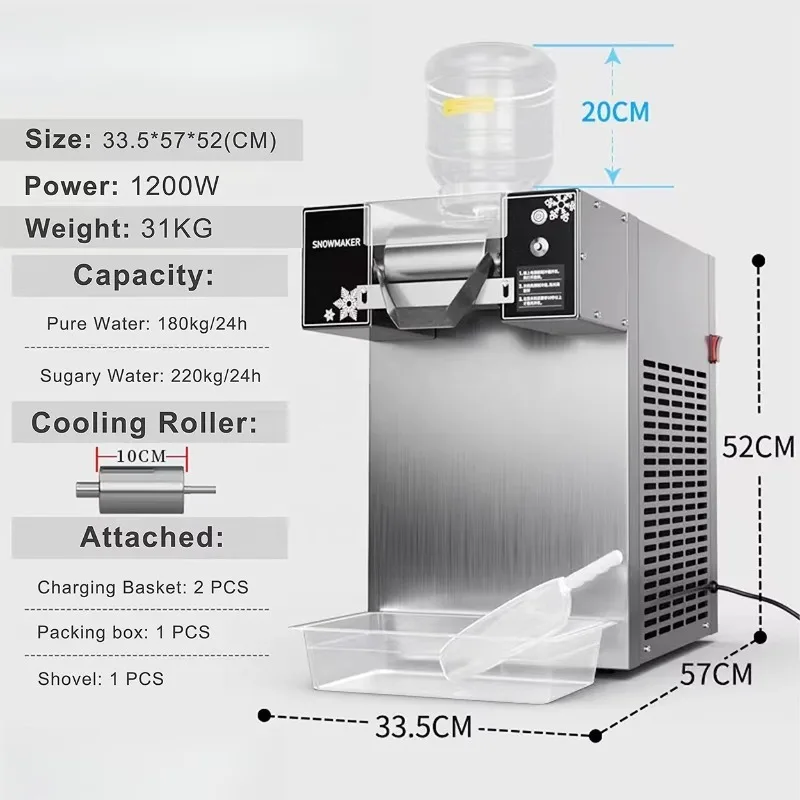 Commercial Stainless Steel Ice Making Machine 60-180kg Snowflake Output 220V 360W-1200W for Hotels High Capacity Ice Maker