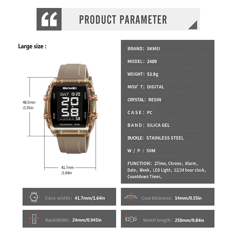عشاق الموضة النسائية ساعة يد رجالي إلكترونية SKMEI 2410/2409 سيليكون مطاطي #4