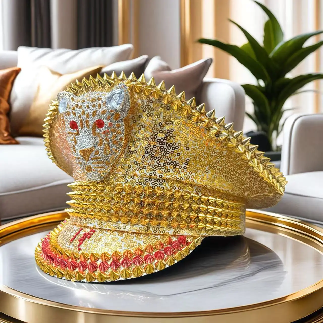 Czapka Kapitańska HongLuan z Żółtą Laserową Skórzaną Pętelką, Ozdobiona Cyrkoniami, Czapki Wojskowe dla Kobiet, Akcesoria na Festiwale Rave i Czapka Imprezowa dla Mężczyzn