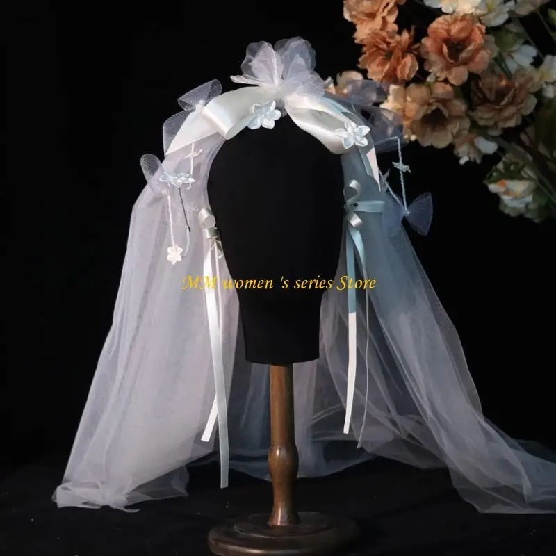 

Q39C Elegant Tassels Bowknot Hair Clip Veil Set For Women and Girls Fashionable Hair Accessory Unique Wedding Hairpiecee