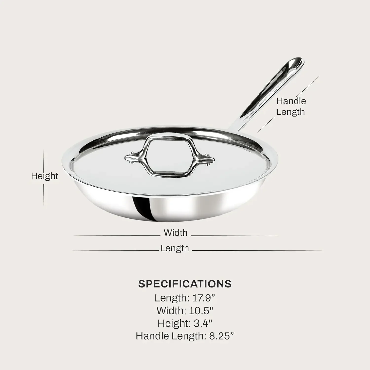 Stainless Steel 10 inch Frying Pan Covered- Made in the USA- The Original Bonded Professional Cookware- Oven Safe & Induction