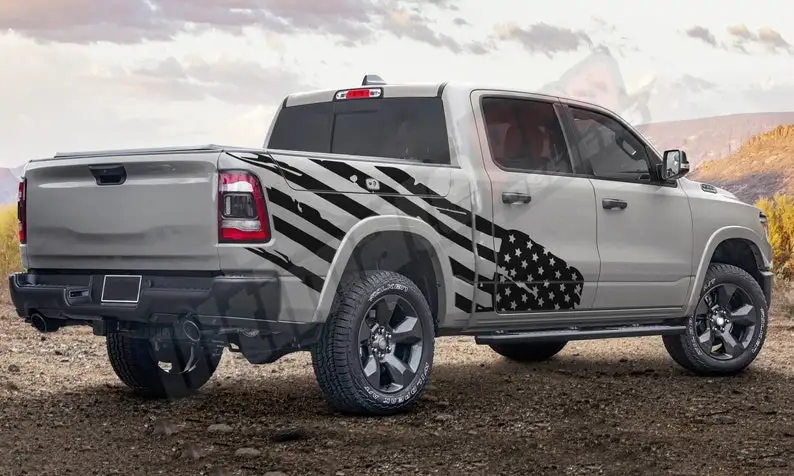 Side Vinyl Decal US Flag Sticker American Compatible with  Ram SRT8 RT 1500 Crew Cab Gen 3 Gen 4 Gen 5 2009 - 2021 4x4 off