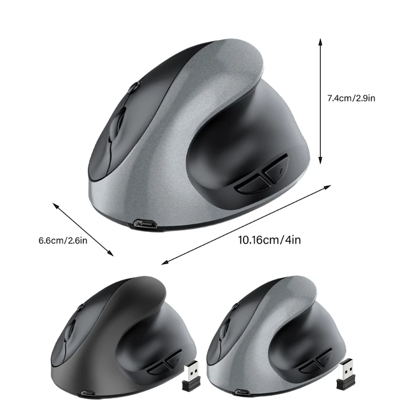 Mouse vertical ergonômico recarregável F3KE cliques DPI ajustável para eficiência trabalho