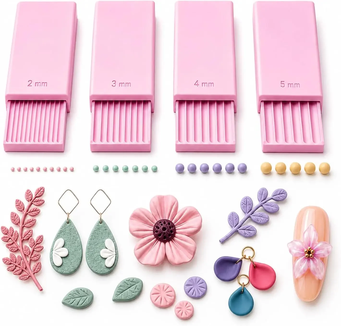 Silicone Nail Art Stamping Template 4Pcs Set Pink Clay Ball Maker Polymer Clay Sphere Shaper Roller Ball Mold Clay Rolling Tool
