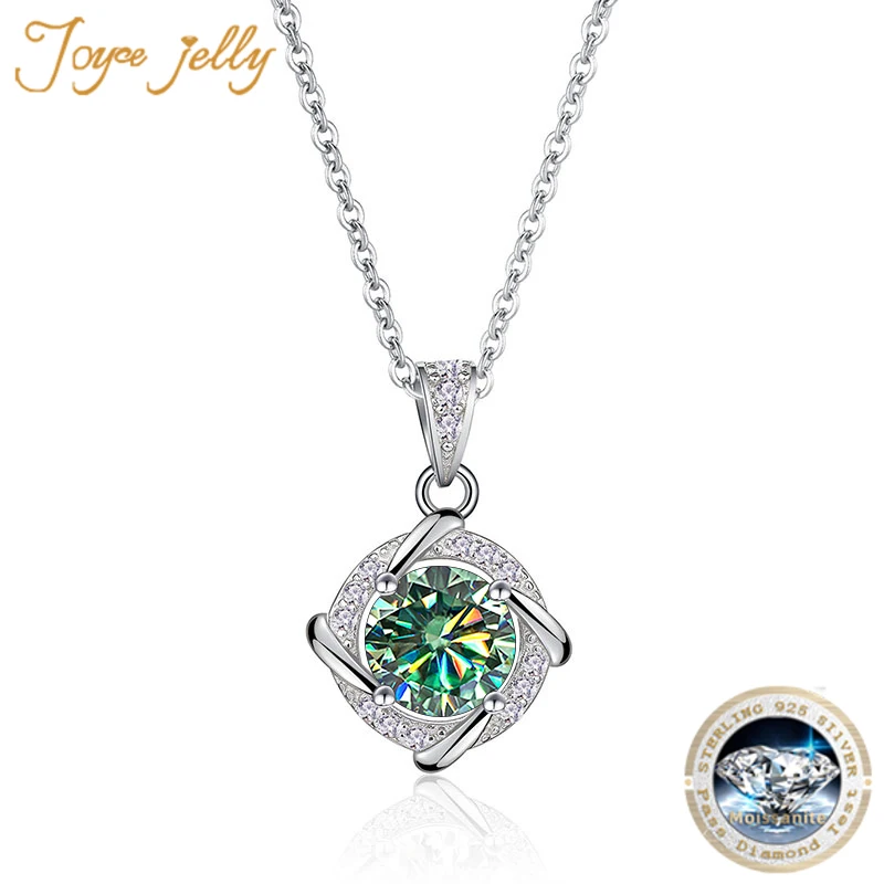 JoyceJelly 6.5mm 1ct Moissanite Necklace For Women S925 Sterling Silver Jewelry Lab Created Diamond Pendant Clavicle Chain Gift