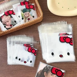 Bolsa Ziplock con estampado de Hello Kitty, bolsa de almacenamiento con autosellado, con dibujos animados, para guardar dulces, desechable, con embalaje de tarjeta de estrella, 100 piezas