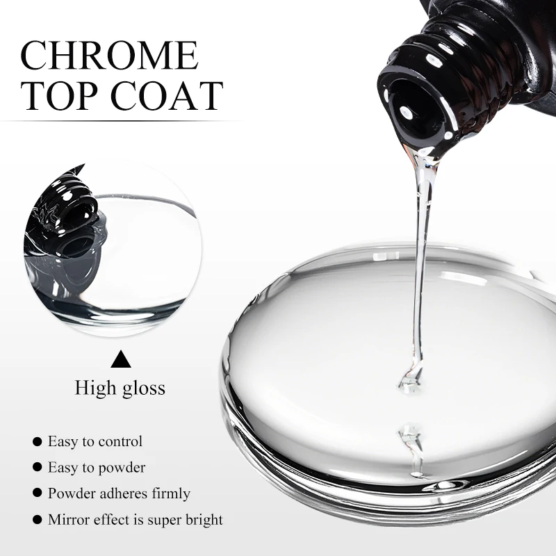 7ML Chrome Top Coat For Mirror Metal Glitter Powder Soak Off Gel Semi-Permanent Nail Polish Functional Gel For Nail Art Manicure - view 3