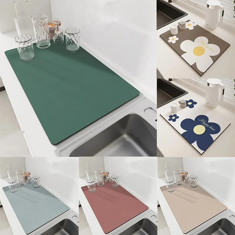 Estera súper absorbente para encimera de cocina, esteras de secado de platos de café, almohadilla de drenaje antideslizante, mantel individual para grifo de vajilla de secado rápido