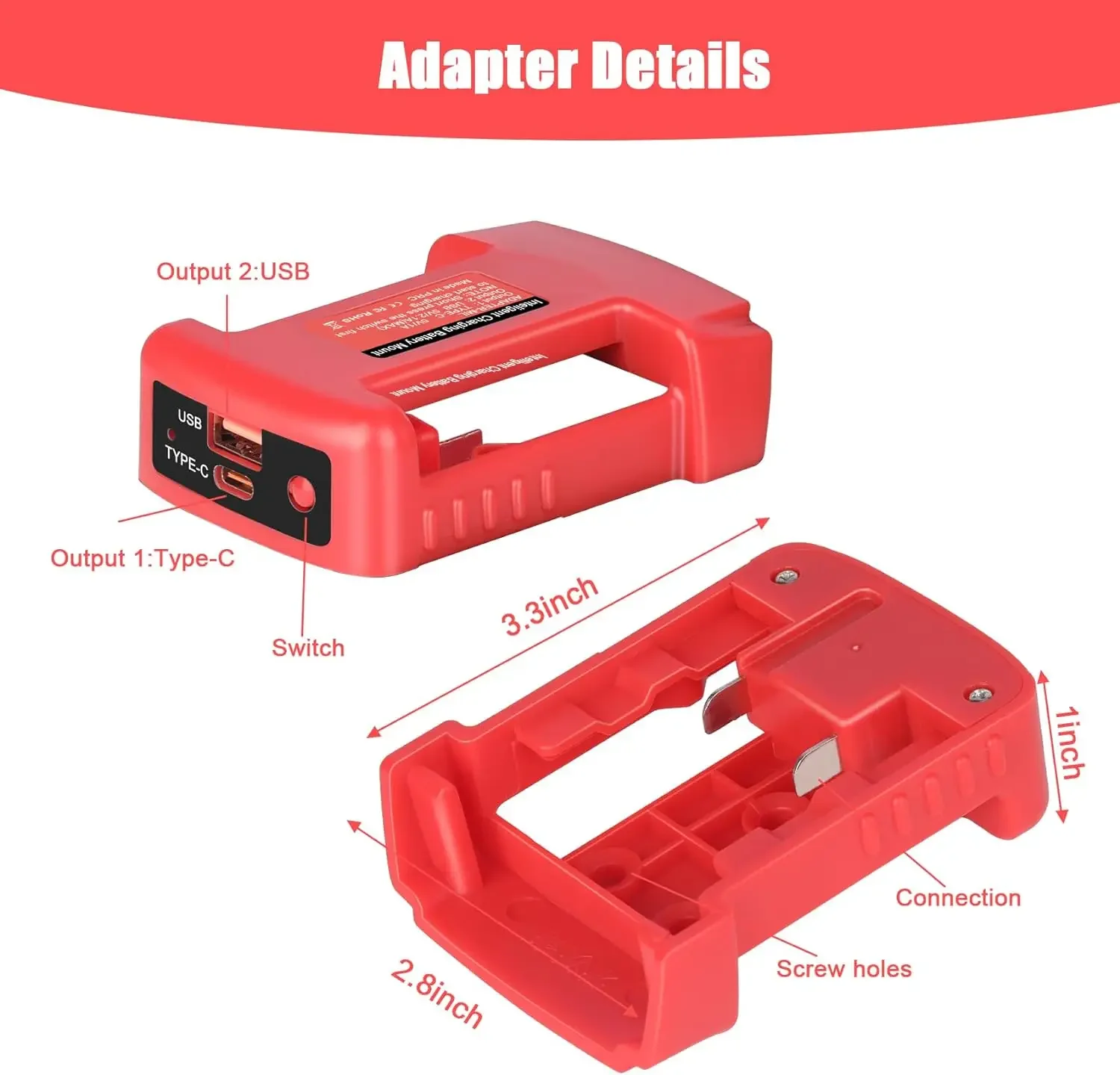 Imagem -03 - Adaptador de Bateria Usb Compatível para Milwaukee Bateria Li-ion 18v Porta de Saída 5v com Usb e Interface de Carregamento tipo c