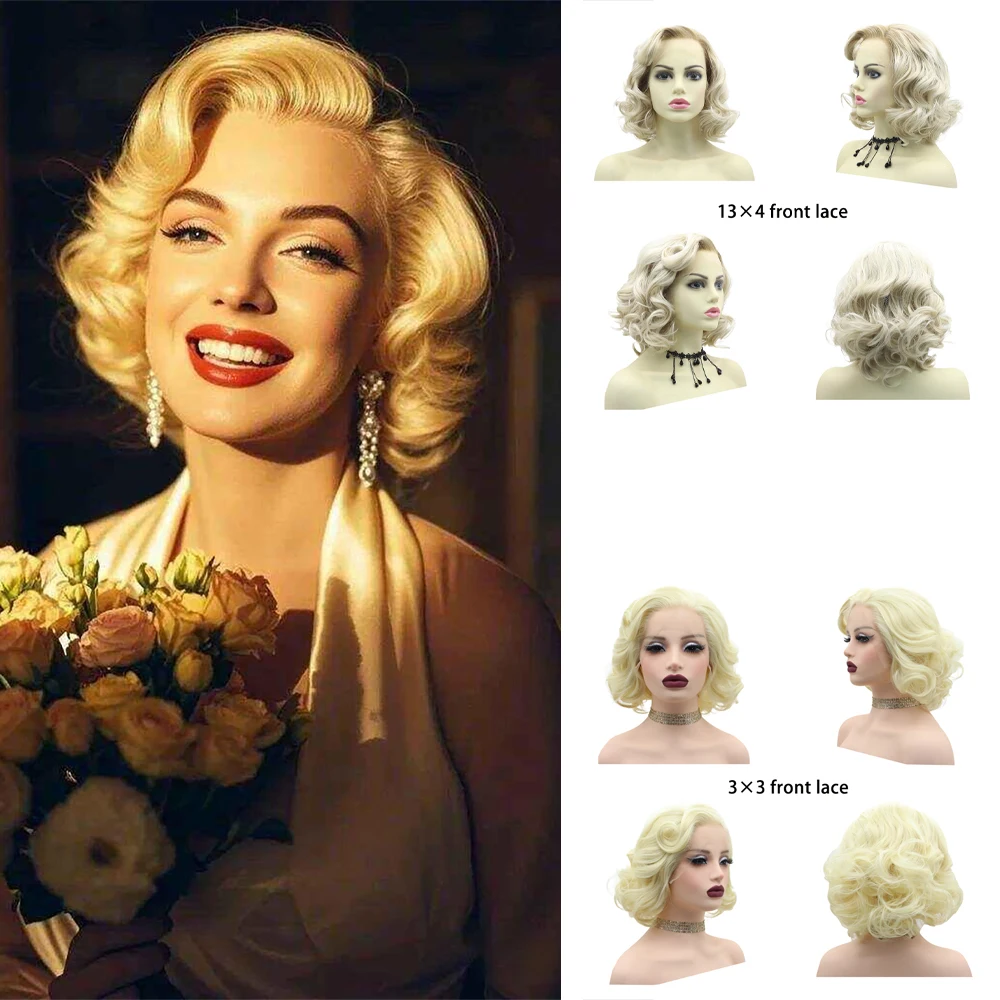 

High-Quality 13×4 3×3 Front Lace Wig Marilyn Monroe Cosplay Synthetic Hair Suitable For Women'S Daily 14-Inch Short Curly Hair