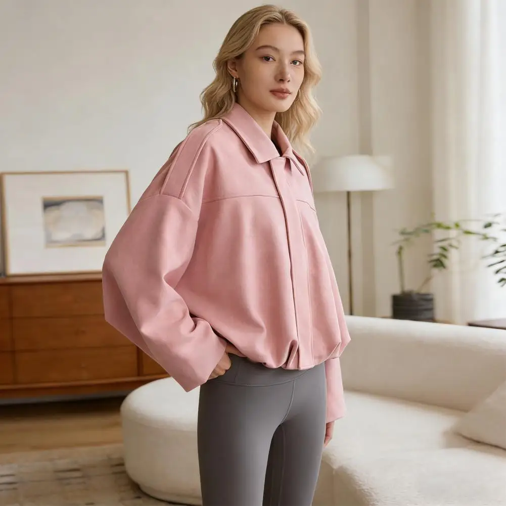 2026 Spring new women's suede texture effect Loose version of fashion lapel shoulder bomberjacket Outerwear