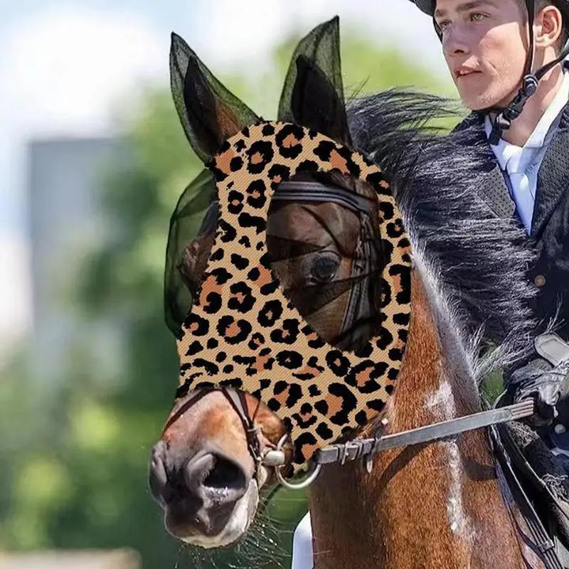 Copri viso per zanzare di cavallo modello con stampa leopardata forniture equestri copertura Anti-zanzare traspirante prodotto per la cura del cavallo viso