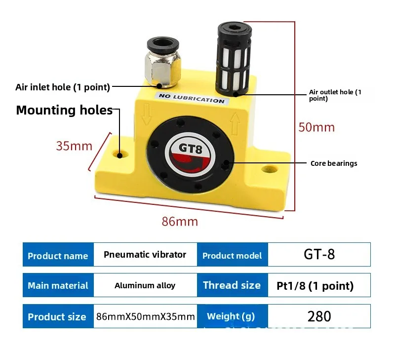 GT8/GT10/GT13 K8/K10 Pneumatic Ball Vibrator | Industrial Air Turbine Shaker w/ Bearing | Silo Hopper Conveyor Vibration Tool
