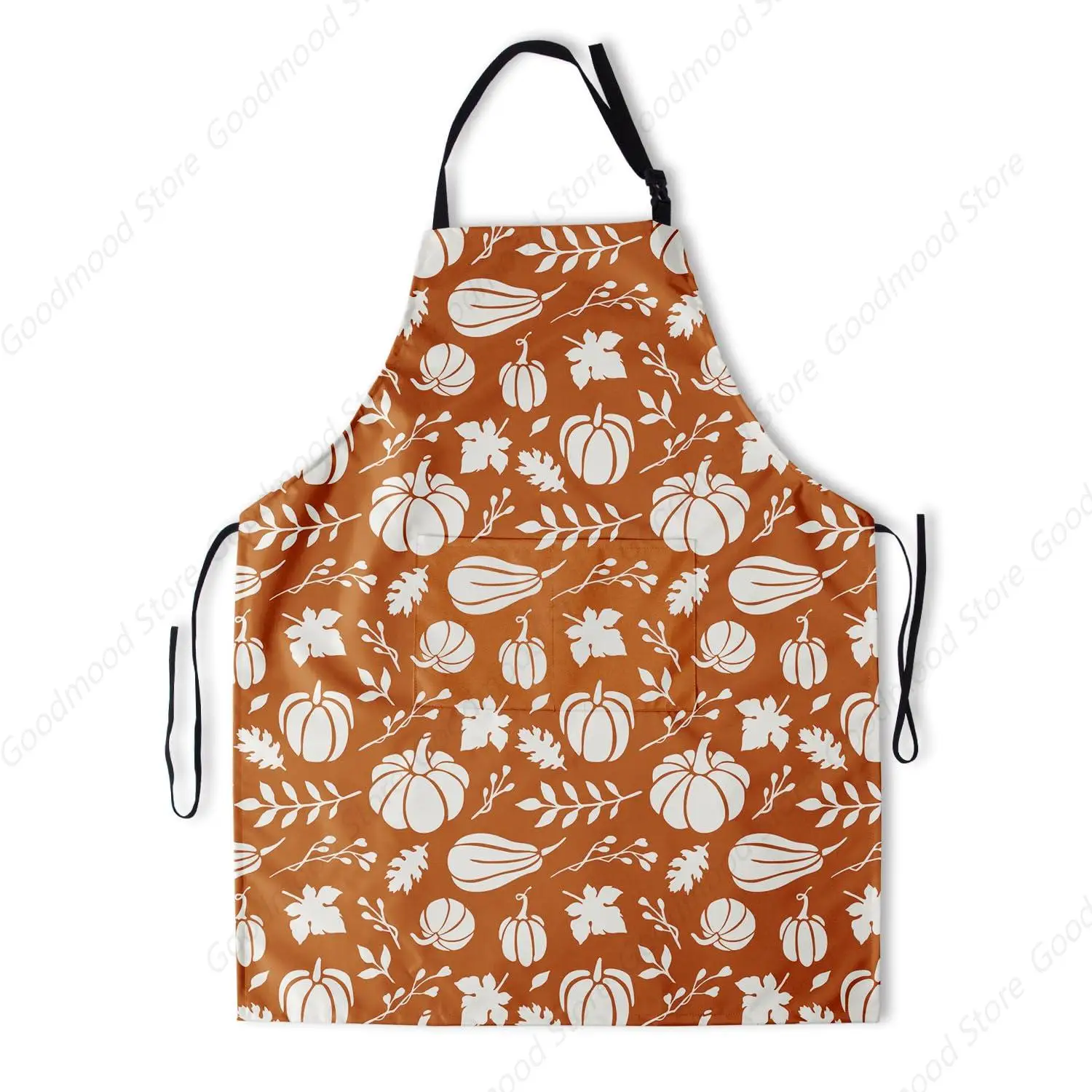 Burnt Orange Fall Apron Cooking Apron with Pockets Cream Pumpkin Maple Leaf Printed Colored Kitchen Apron Adjustable Neck