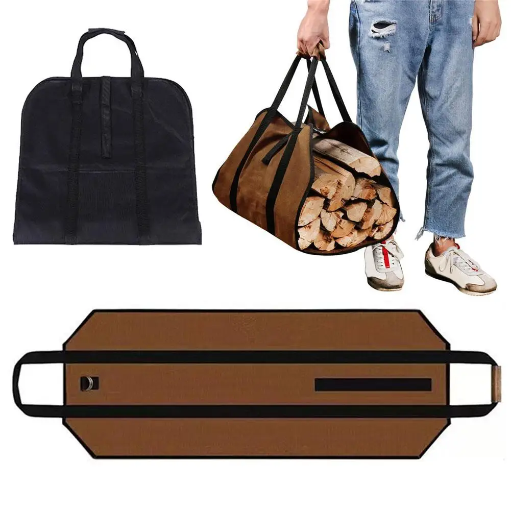 Bolsa de mano para transporte de leña, soporte de lona para leña, duradero extra grande para chimeneas, estufas de leña, leña, troncos, campamento