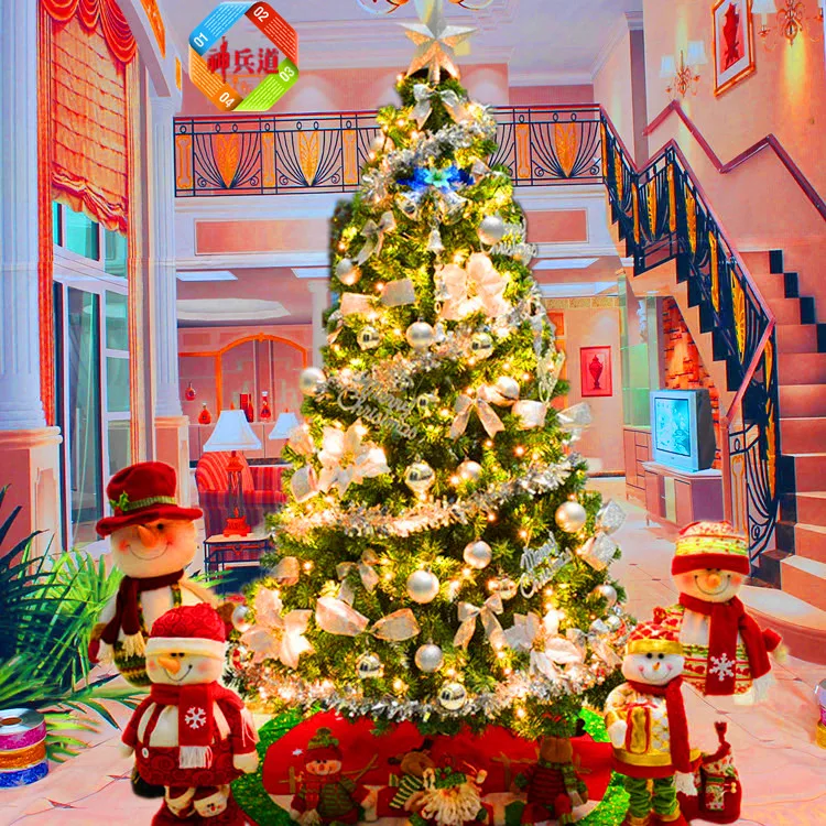 Encrypted Leaf Large Christmas Tree With Silver Decor Parts Complete Kit 3 to 5M For Outdoor Private Garden Festival Layout