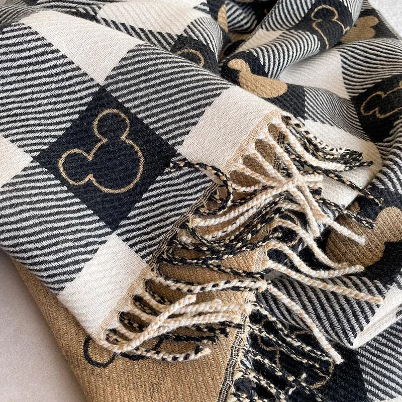 Coppia invernale Sciarpa di Topolino Design ispessito termico Moda Avvolgente a quadretti Cartone animato Scialle oversize Accessorio per la stagione fredda Regali