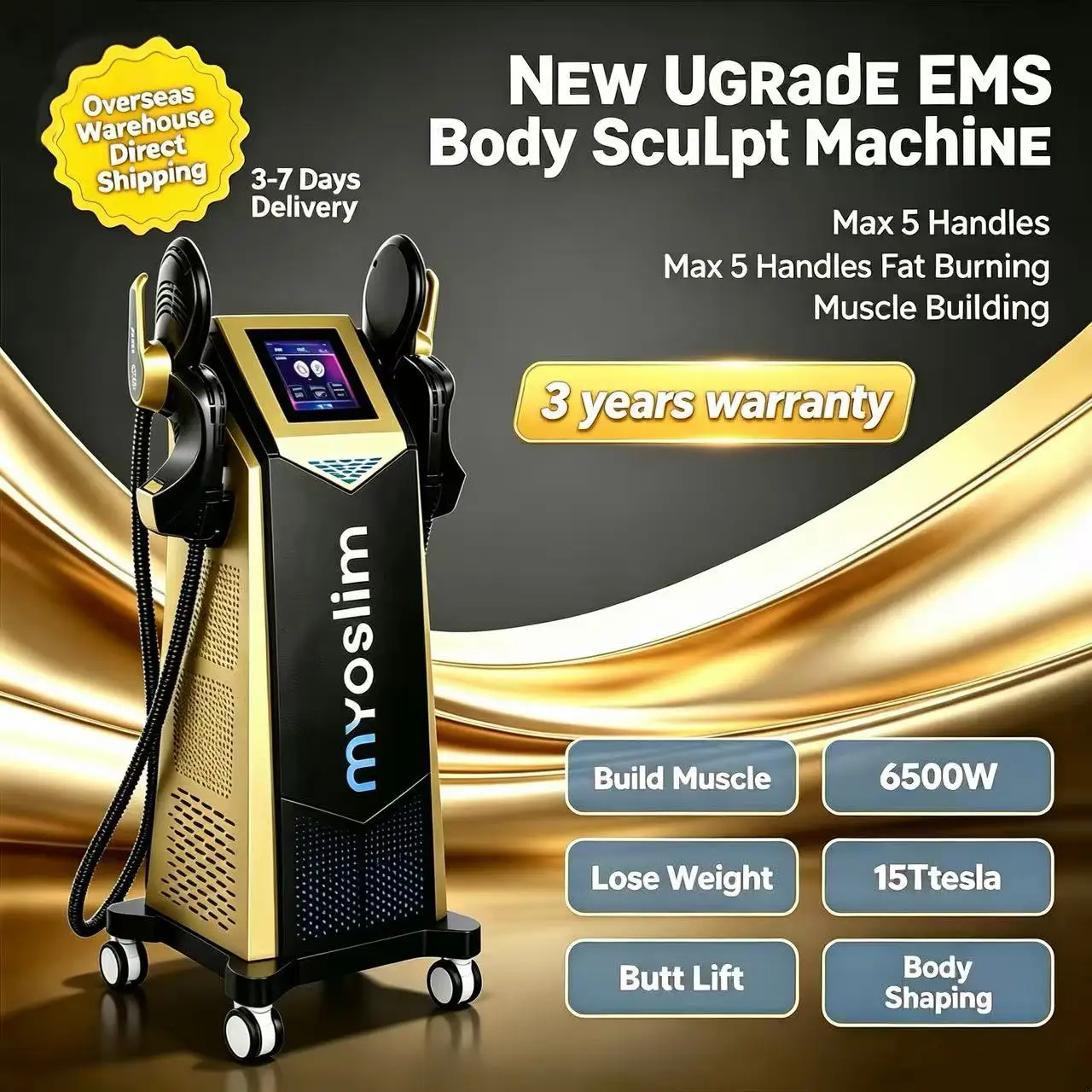 EMS Body Sculpting MYOslim Machine 6500W Sculpt Muscle Stimulation Abdominal Lift Hips Pad Fat Slimming Weight Loss Equipment