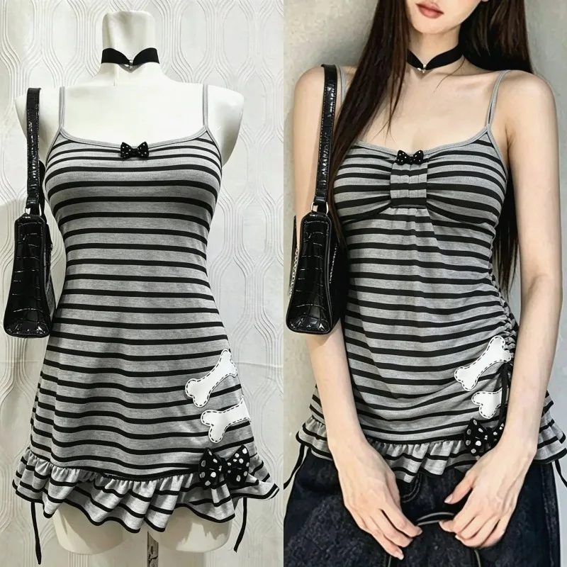 Y2K Grunge Camisole Women Gothic Lace Patchwork Sling Tank Tops Vintage Punk Black Sleeveless Streetwear Aesthetic Slim Cami New