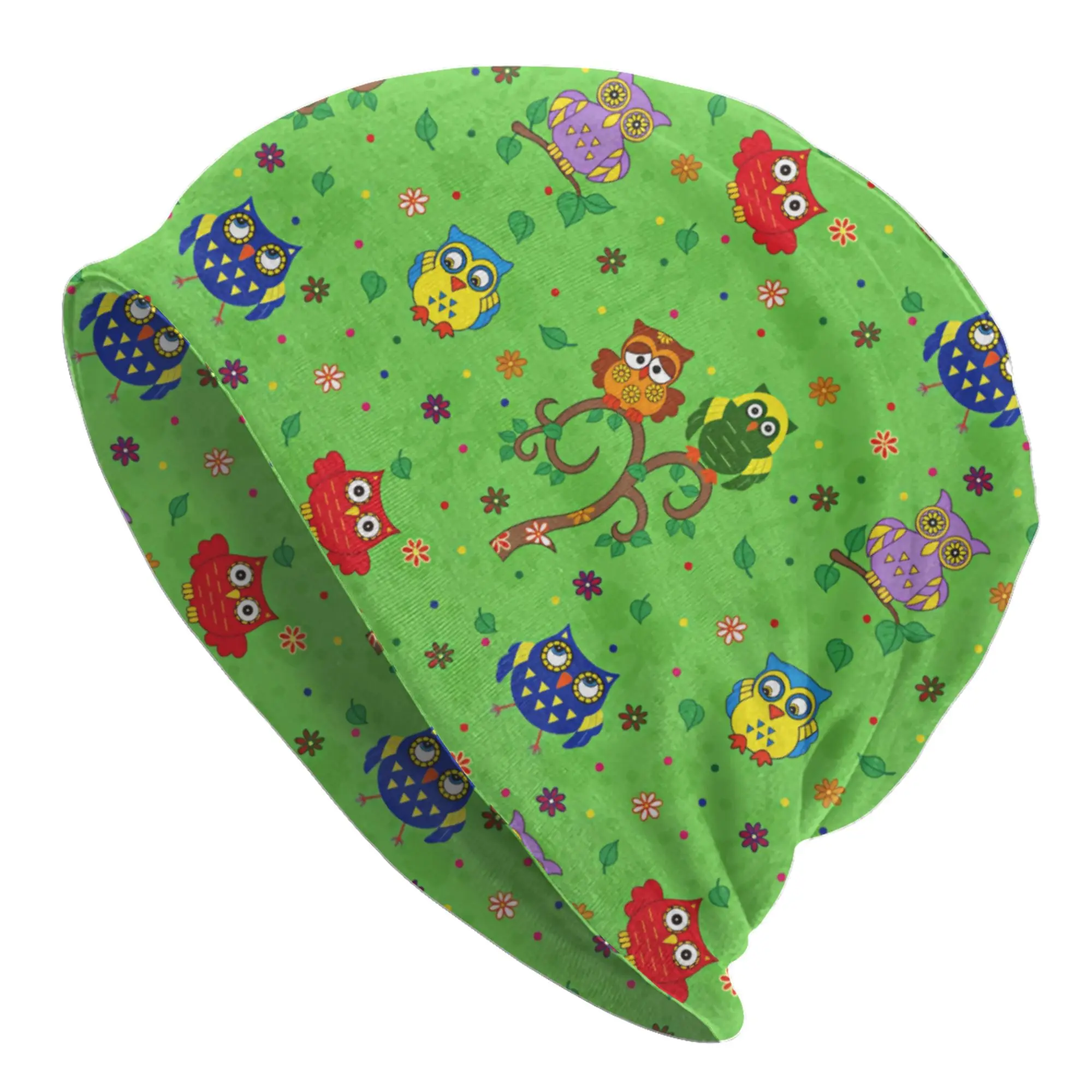 Funny Colourful Owl Seamless Pattern  Skullies Beanies Caps Men Women Unisex Cool Winter Warm Knitted Hat Adult  Bonnet Hats