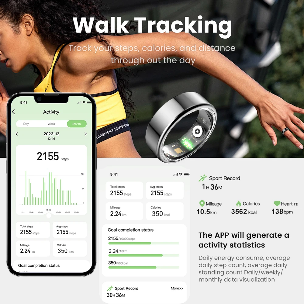 Imagem -02 - Miucda-impermeável Inteligente Ble Anel Fitness Tracker Modos Multi-esporte Freqüência Cardíaca Sangue Monitor de Oxigênio Passo do Sono Ip68 5atm