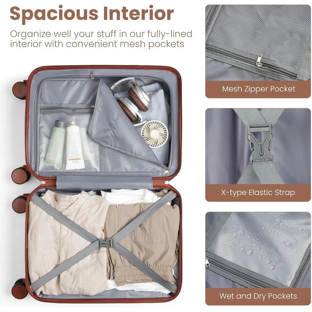 مجموعة أمتعة صلبة مكونة من 6 قطع مع عجلات دوارة، حقيبة حمل مُعتمدة من 20 TSA لأساسيات السفر #4