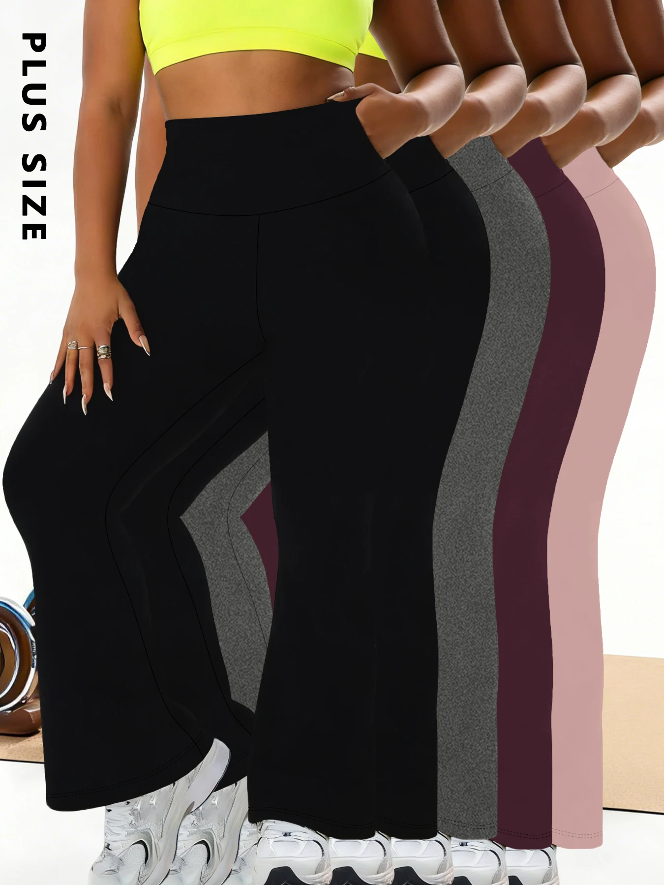 

5 Pack Plus Size Elegant women's high-waisted flared pants for yoga workout. Suitable for women leggings to use for leisure.