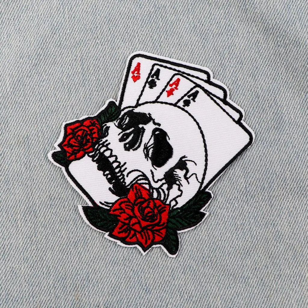 Skelett Poker Karten Stickerei Patch Eisen auf Patches auf Kleidung Rucksack Patches für Jacken DIY Patch Aufkleber Zubehör